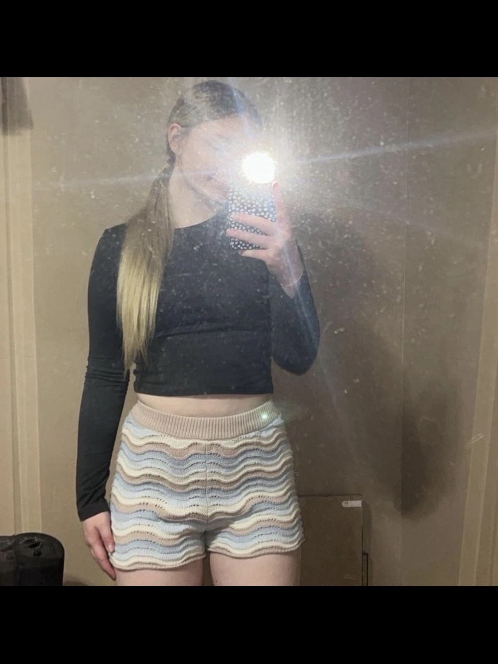 Boutique 9 Scallop-Edge Knit Shorts in Blue, Cream & Tan - Picture 2 of 2